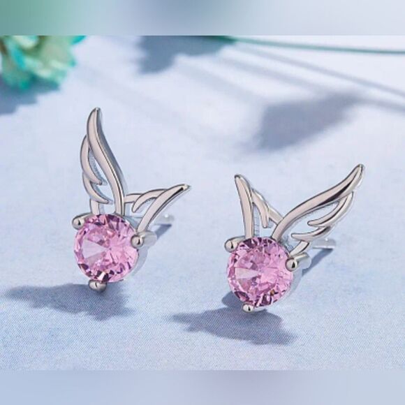 925SS Chic CZ Angel Wings Stud Earrings - Picture 1 of 6